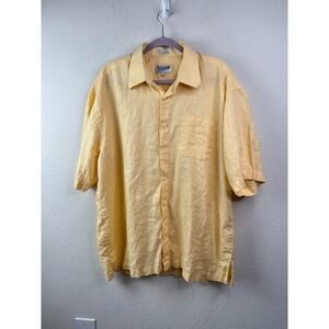 Assante Sport 100% Linen Shirt Men's XL Yellow Short Sleeve Button Up Resort